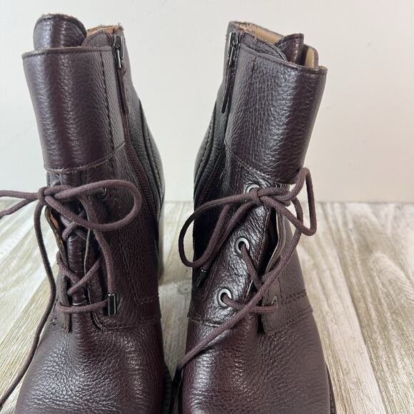 Franco Sarto Boots Eden Womens 8 Burgundy Leather Lace Up Block Heel - Picture 5 of 13
